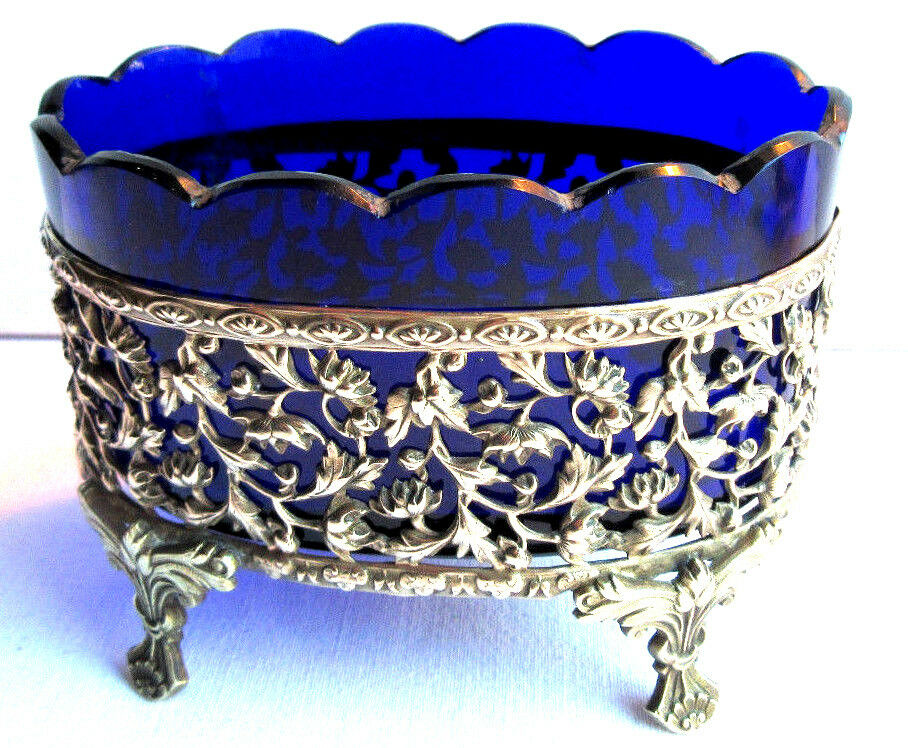 Small table jardiniere, cobalt blue crystal and napoleon iii gilded bronze support