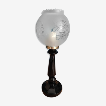 Lampe chevet salon base noire globe verre sablé esprit vintage dp 0222f081