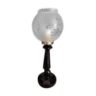 Lampe chevet salon base noire globe verre sablé esprit vintage dp 0222f081