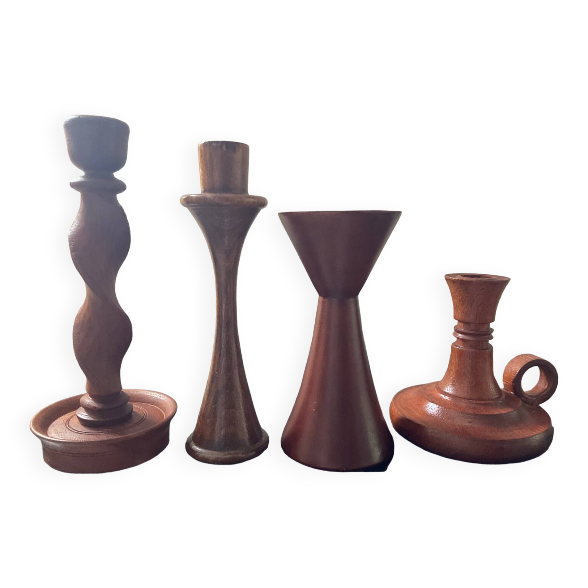 Set of 4 Scandinavian teak candlesticks