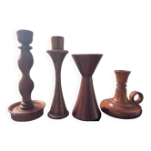 Set of 4 Scandinavian teak candlesticks