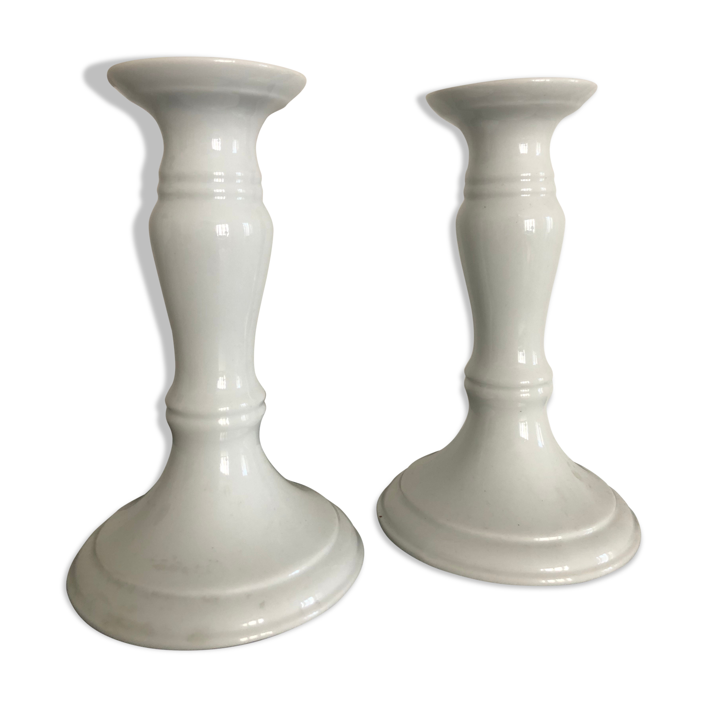 Pair of white candle holders, Limoges porcelain