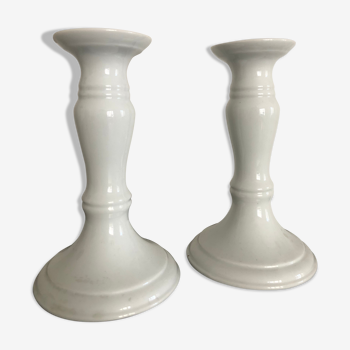 Pair of white candle holders, Limoges porcelain