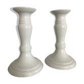 Pair of white candle holders, Limoges porcelain