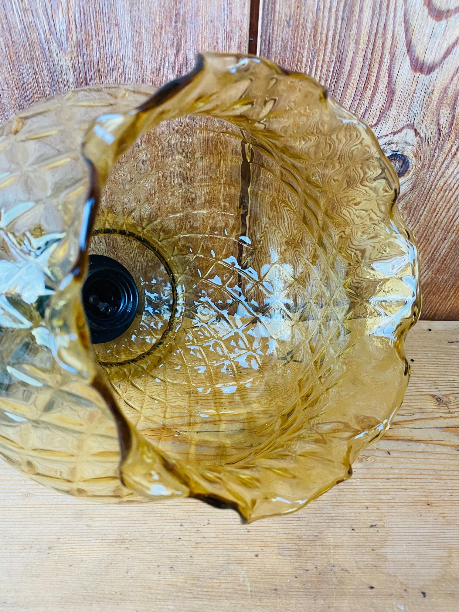 Vintage striated amber glass pendant lamp