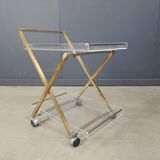 Vintage lucite and brass trolley, 1970s