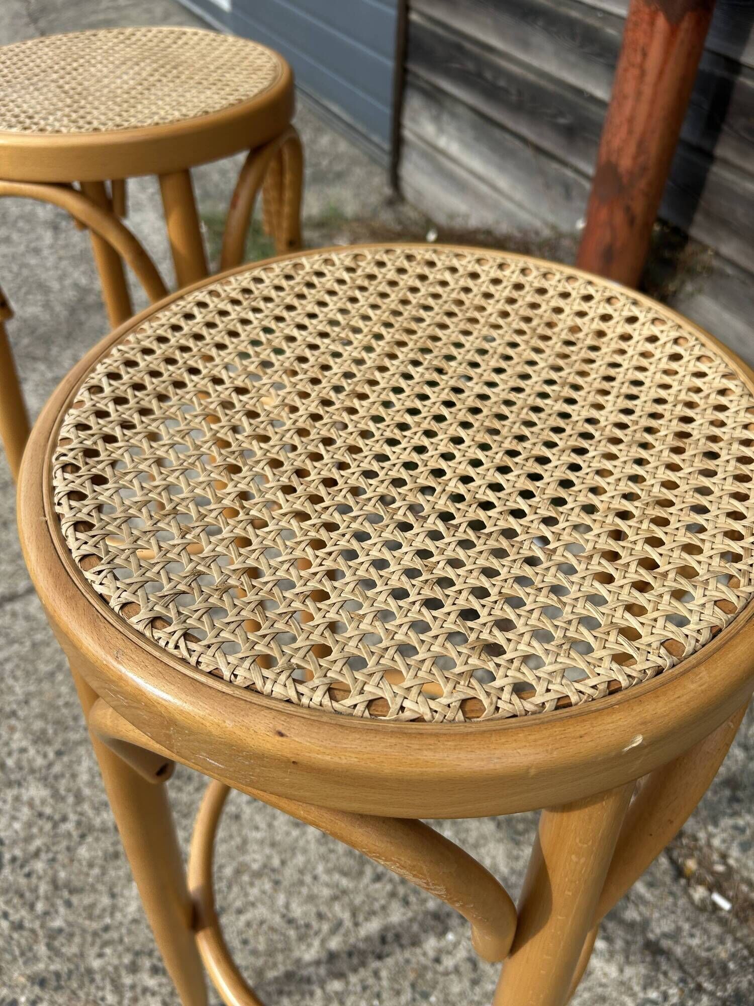 Set of 2 vintage rattan bar stools
