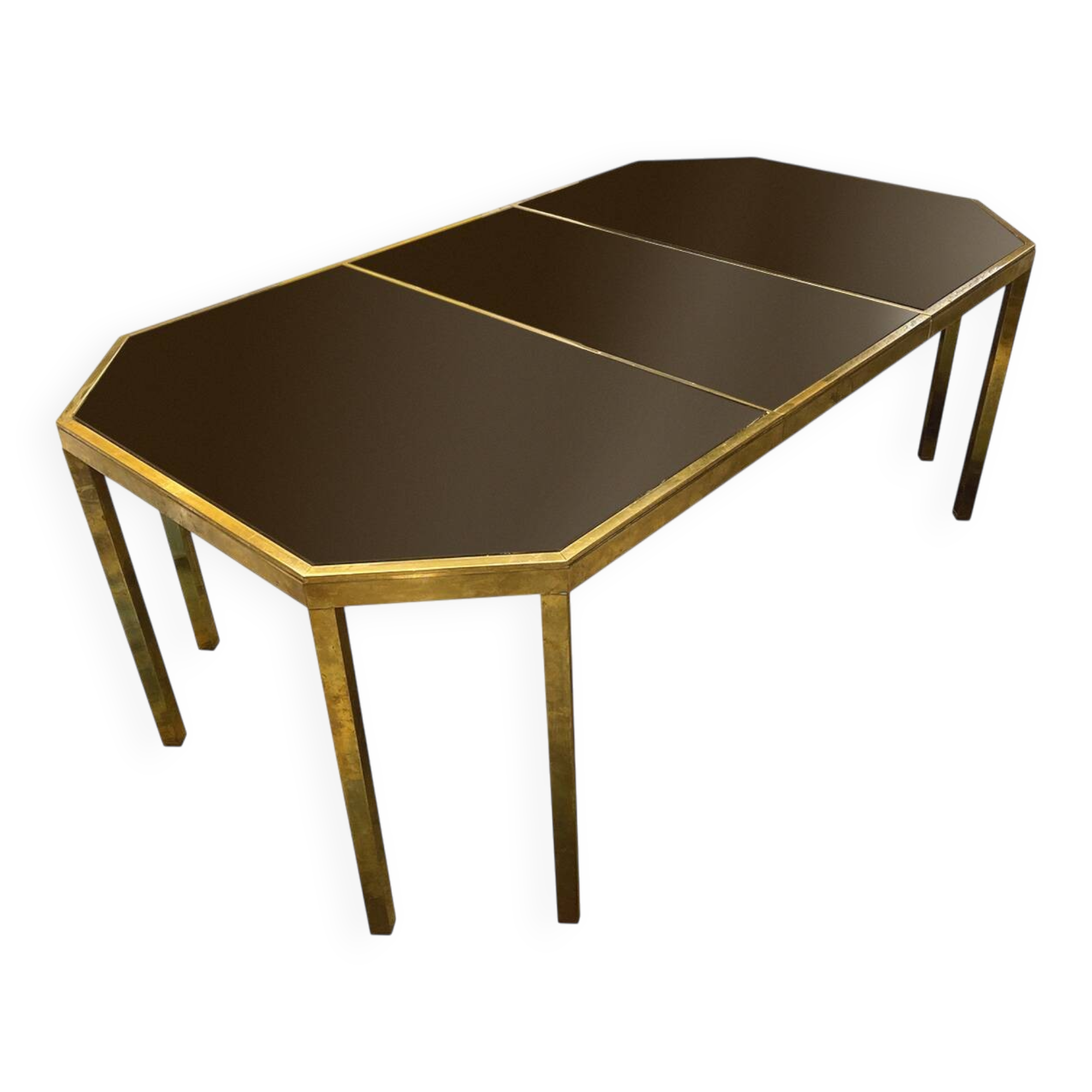 Coffee table in solid brass and black opaline. 1970