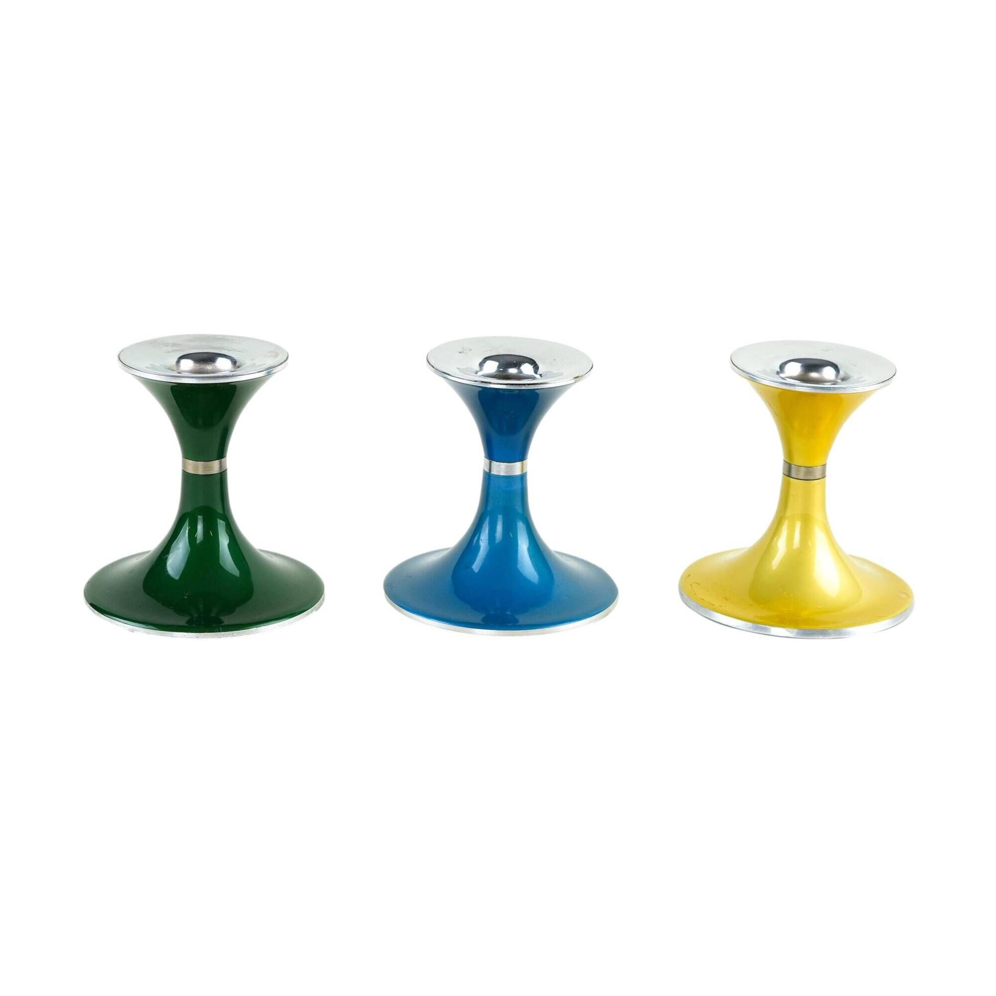 Candlestick set by Bjørn Engø, lacquered metal Space Age design, Norway