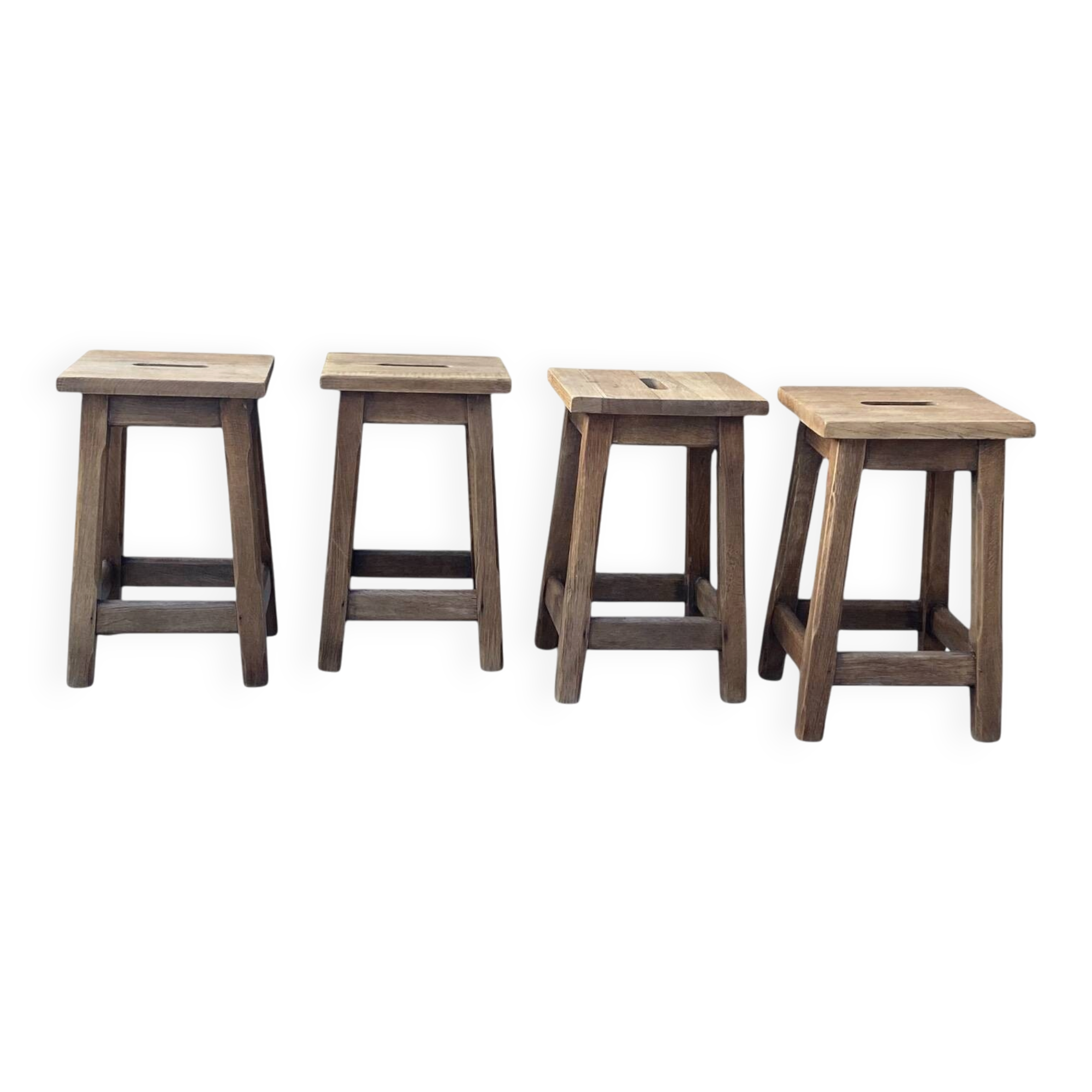 Set of 4 antique wooden farm stools