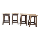 Set of 4 antique wooden farm stools