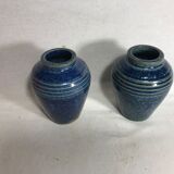 Lot of 2 old vases blue ceramic 70s
