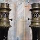 Paire de lampes d’époque Napoléon III, avec des fûts en porcelaine noire émaillée