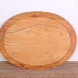 Mid-century oval mirror in solid pine Sweden 1960s 120x95cm