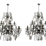 Large Macaroni Crystal Beaded Chandeliers Set of 2