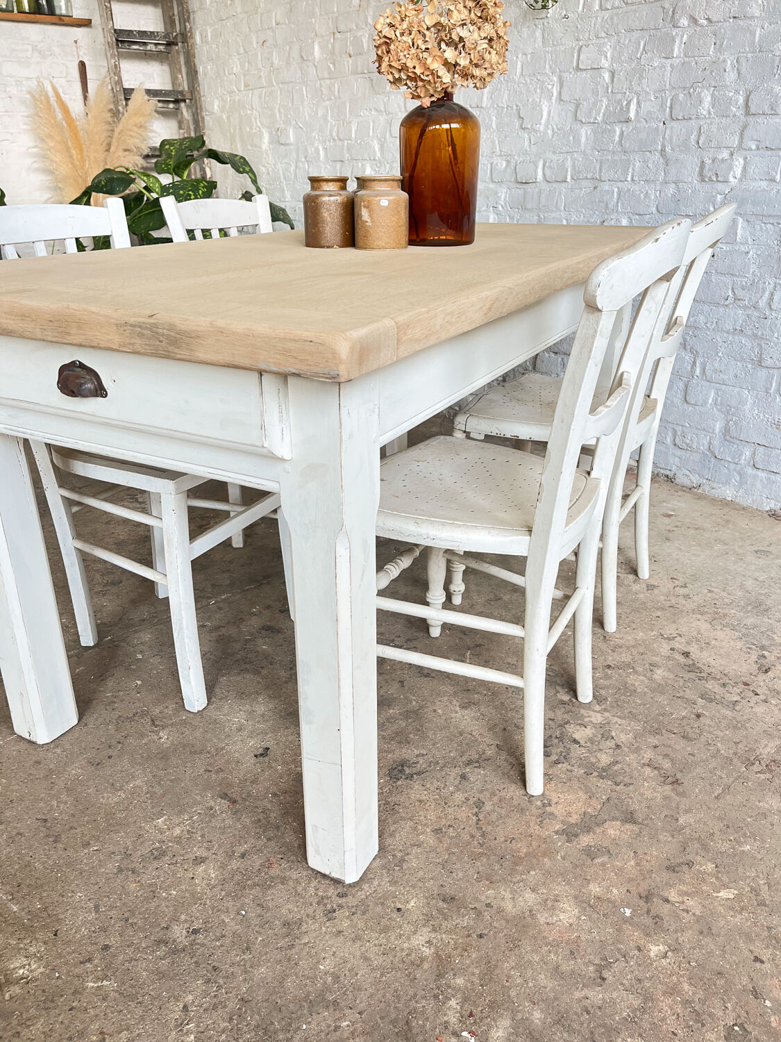 Old farmhouse table base white patina