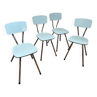 4 blue Formica chairs