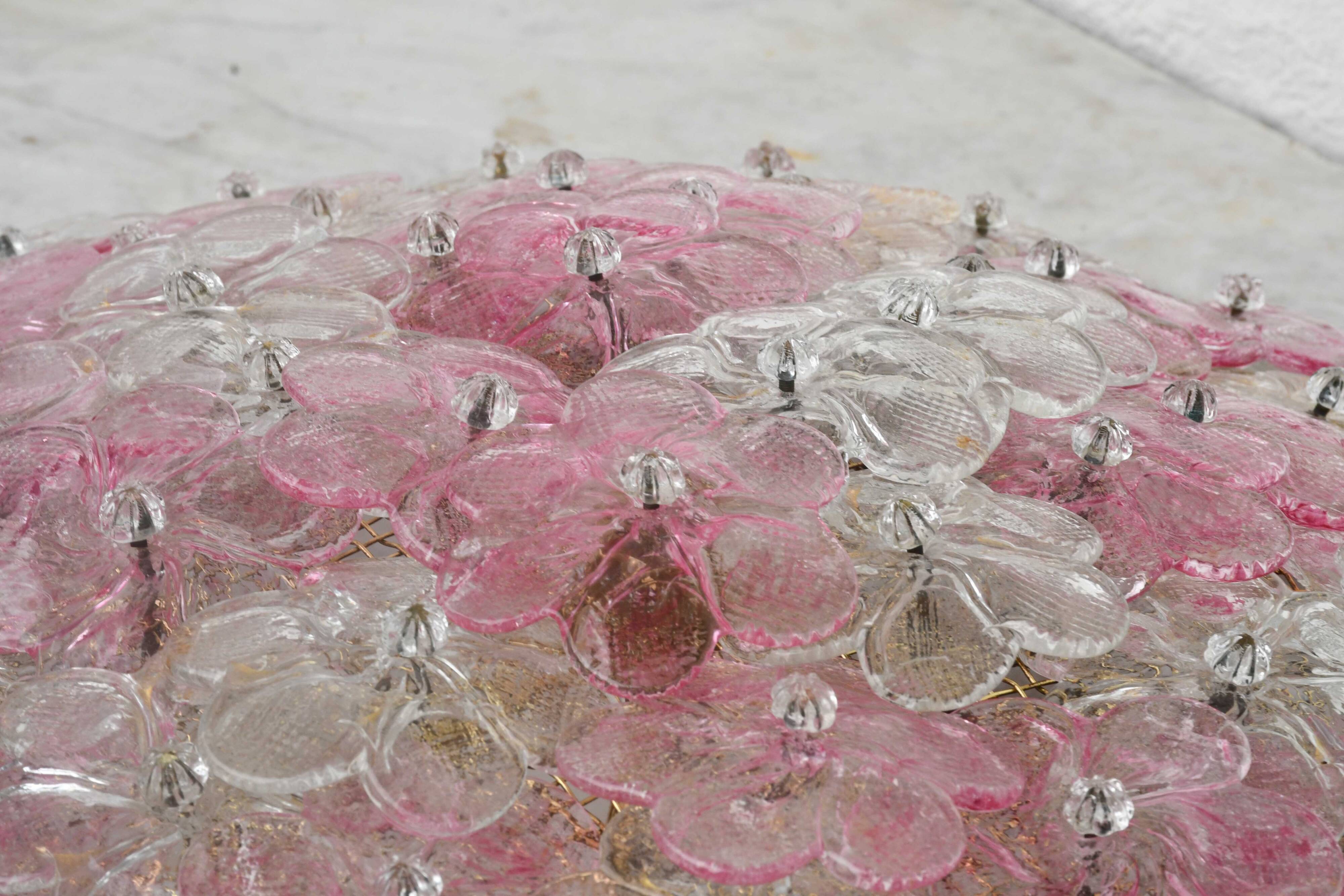 Wonderful Extra Large Size Pink Murano Glass Ceiling Light Flower by Seguso