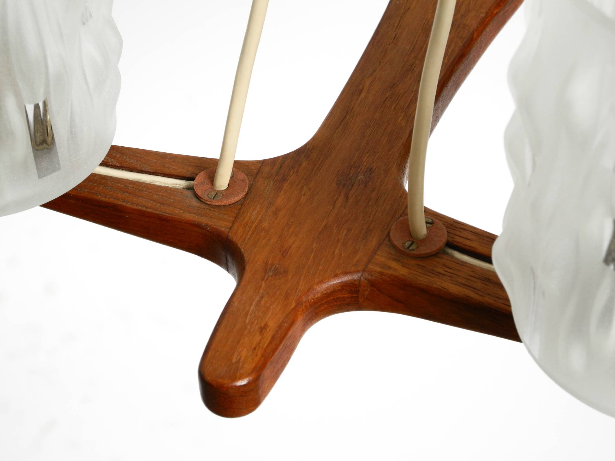 Beautiful 6-armed Scandinavian 1960s ceiling lamp made of teak and with gla