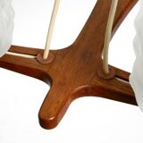 Beautiful 6-armed Scandinavian 1960s ceiling lamp made of teak and with gla