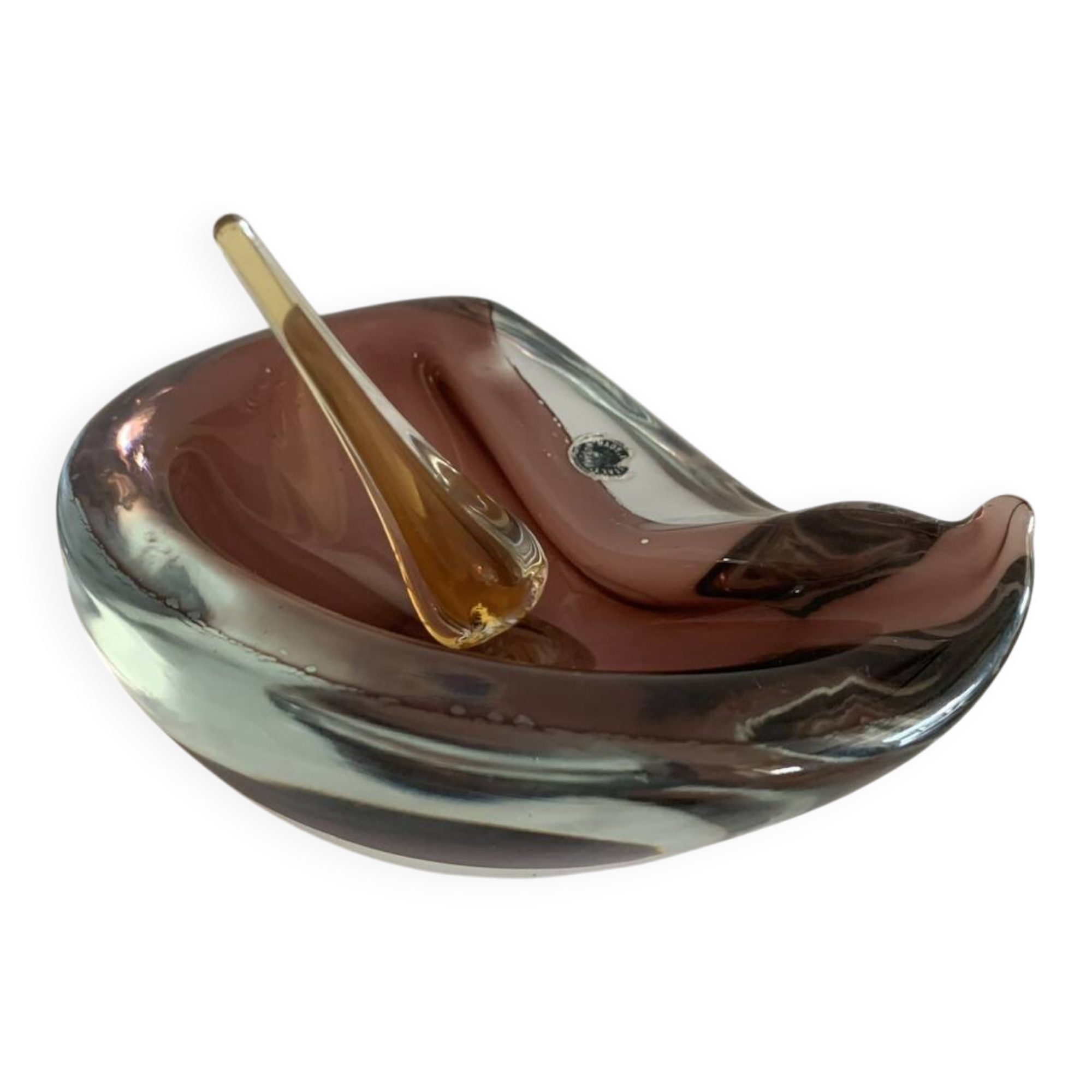 Vintage ashtray, Murano Sommerso, with pestle and label, circa 1960s