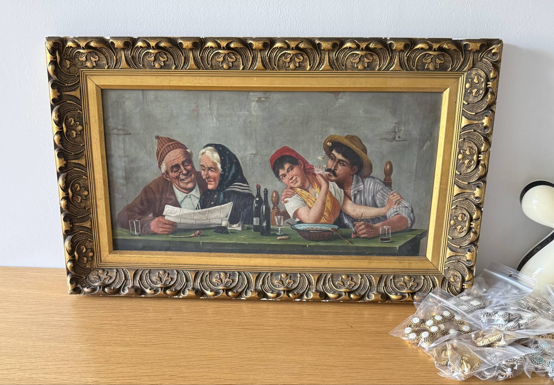 Old Italian painting oil on canvas couples unsigned