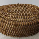 Antique Bread Basket - Vintage Braided Straw Bun Basket