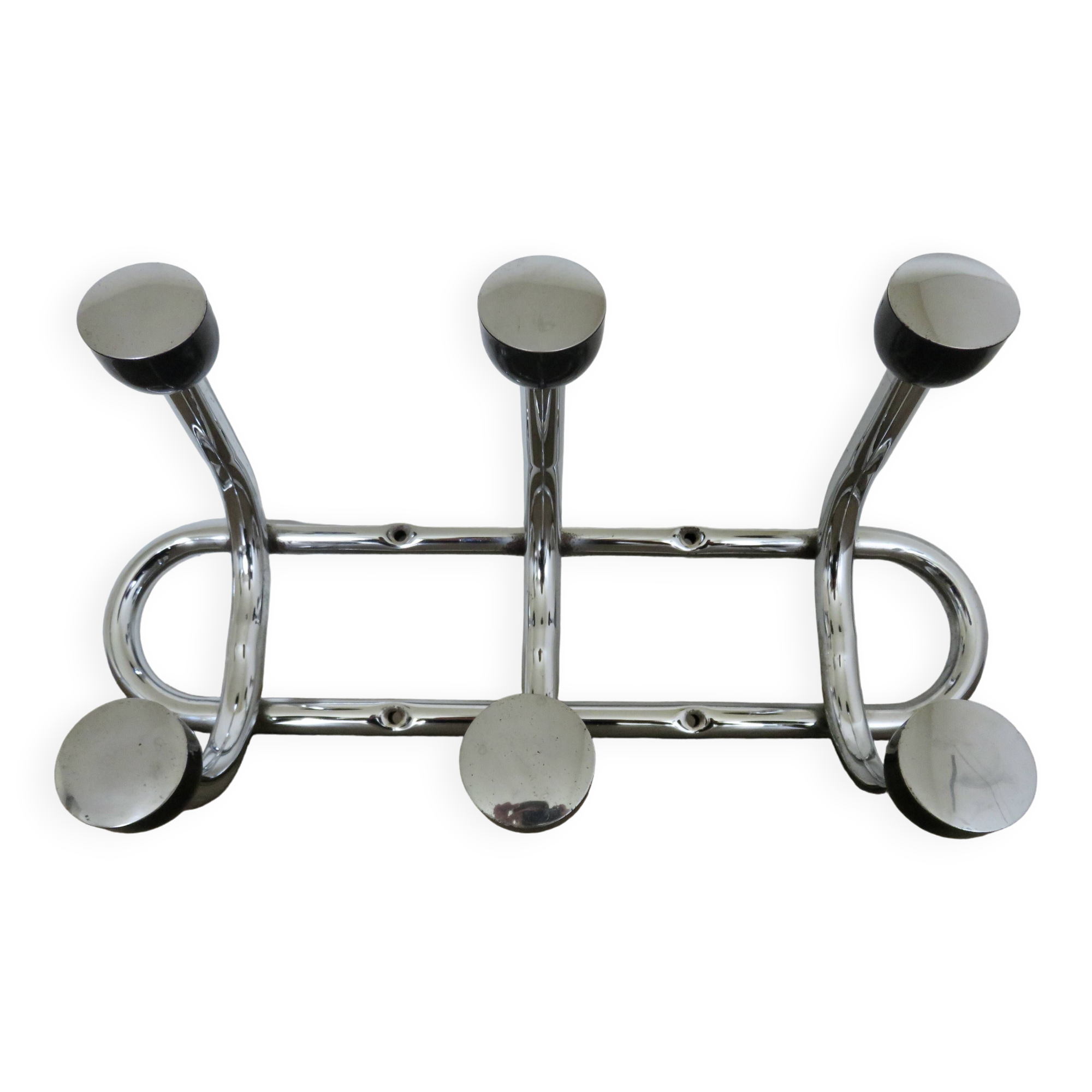 Streamlined coat rack, rockabilly, in chrome metal and bakelite 1970
