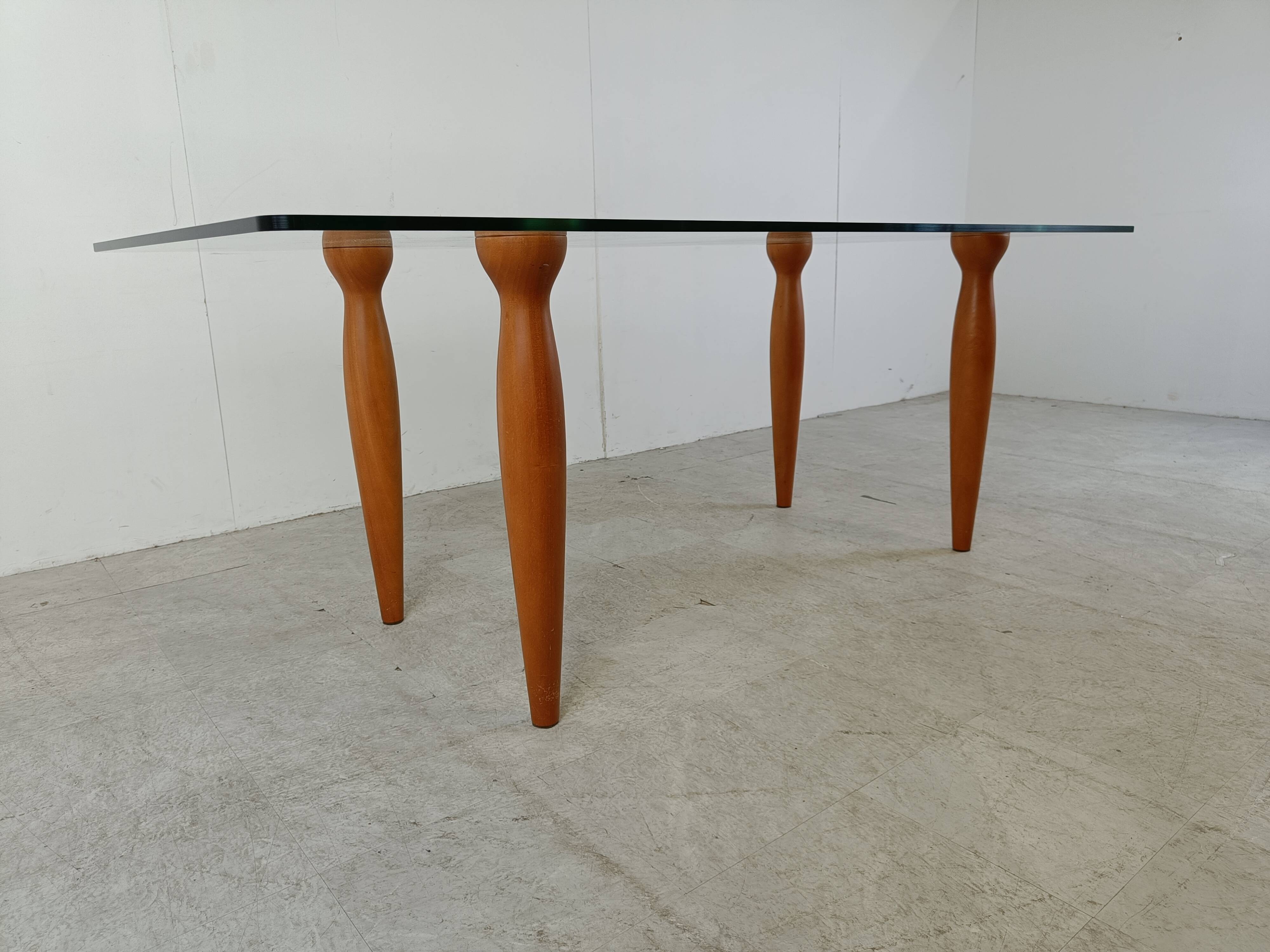 Vintage italian glass and wooden dining table, 1990s