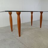 Vintage italian glass and wooden dining table, 1990s