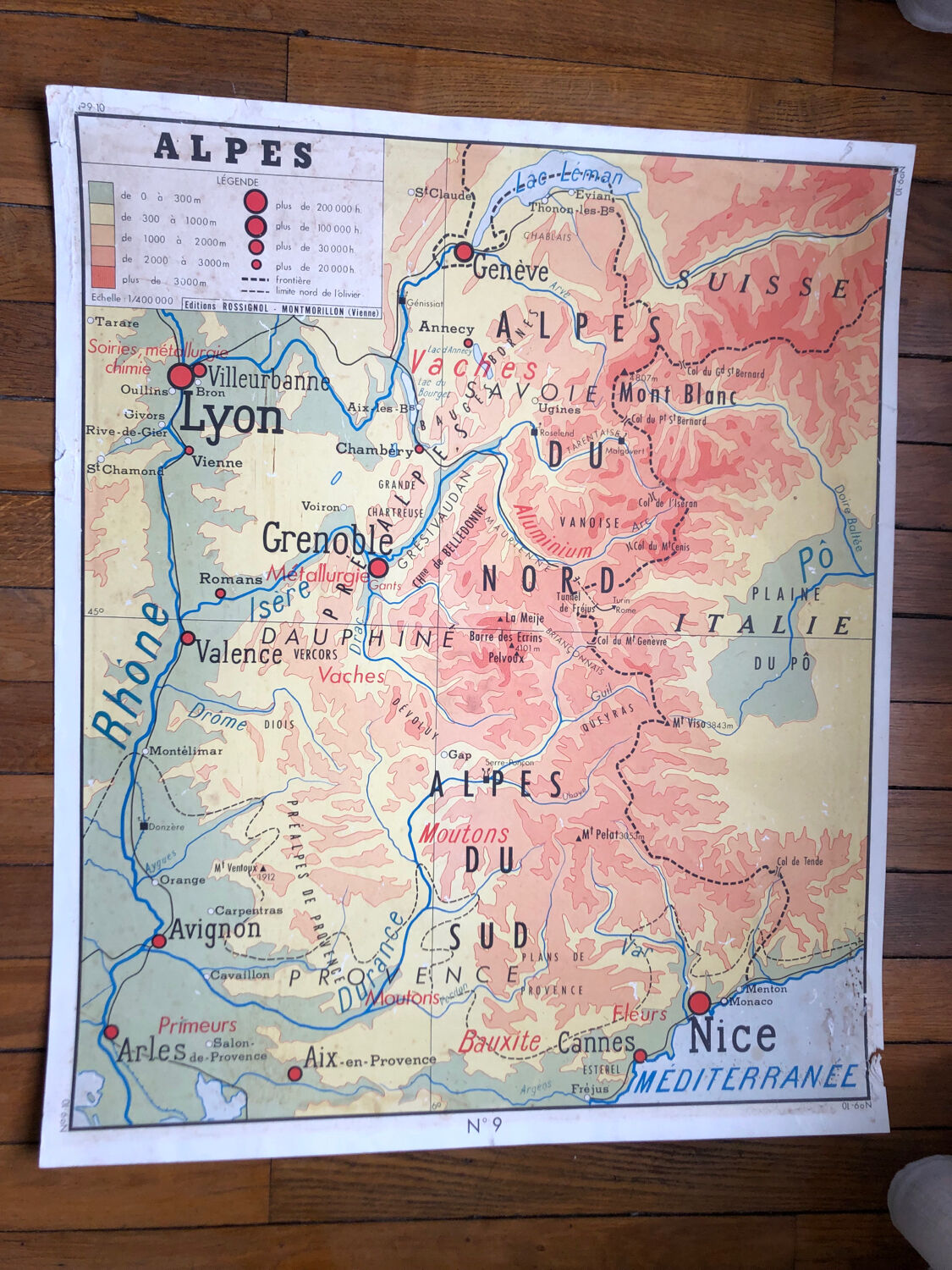 Ancienne affiche carte scolaire -Alpes/ Ouest bassin parisien