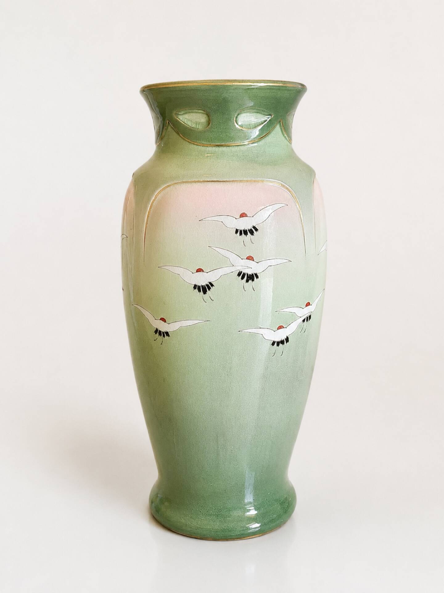 Large Art Nouveau vase from Fives-Lille by Bruyn, decorated with cranes.