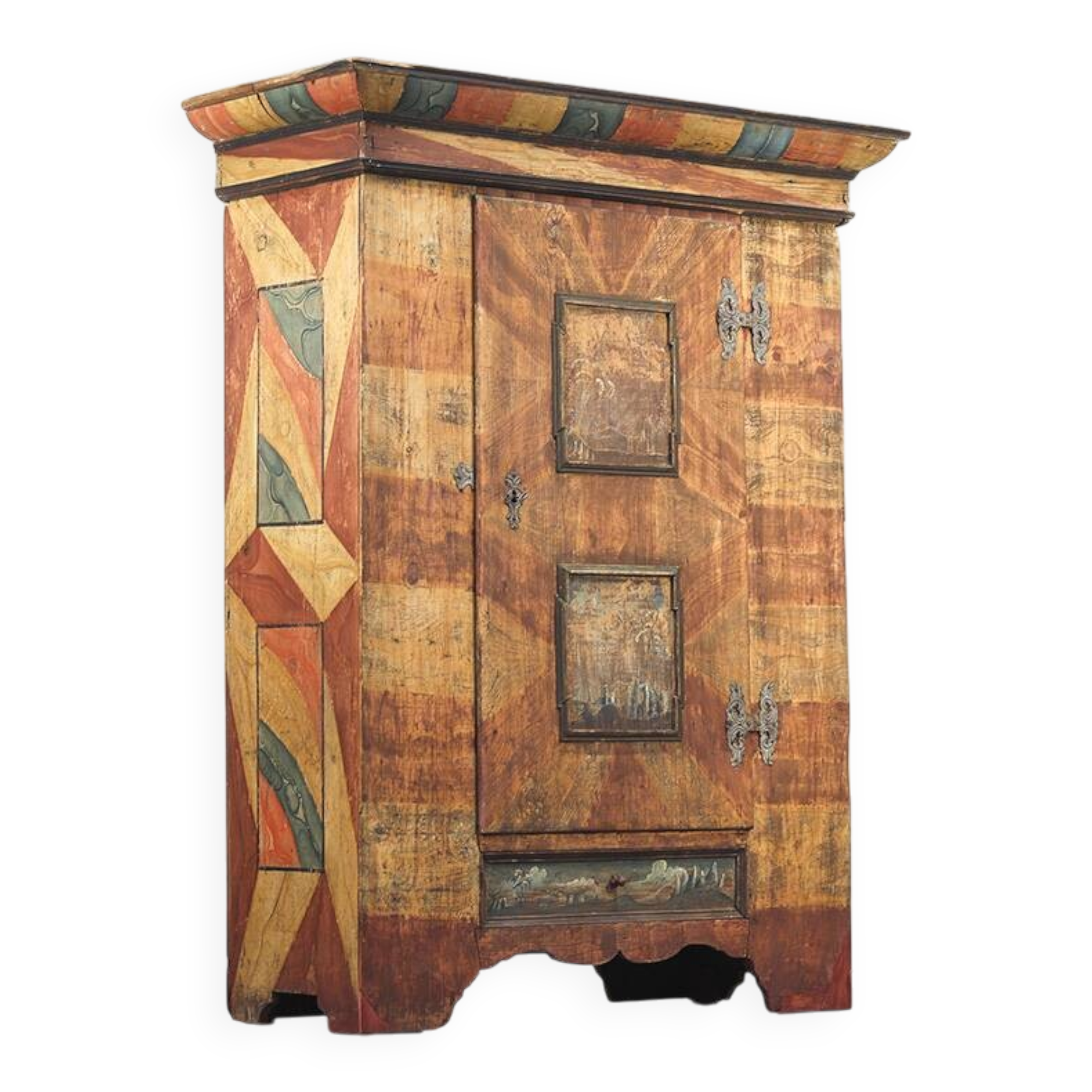 Rustic Farmhouse Folk Art Painted Bridal Cabinet in Faux-Marble