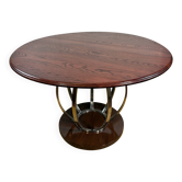 Table à manger ronde de style Art Déco vintage – Plateau en chêne et base en chrome – Design