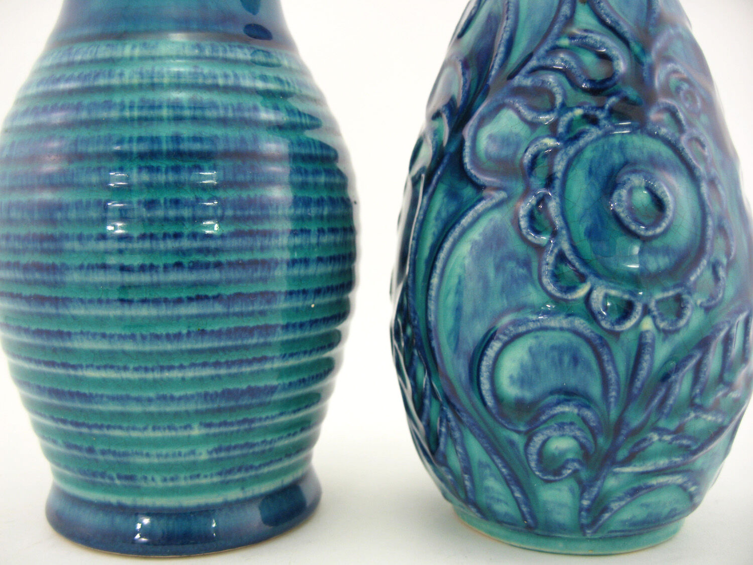 2 red and blue ceramic vases - Bodo Mans Bay Keramik - West Germany Pottery - vintage 60s