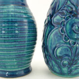 2 red and blue ceramic vases - Bodo Mans Bay Keramik - West Germany Pottery - vintage 60s