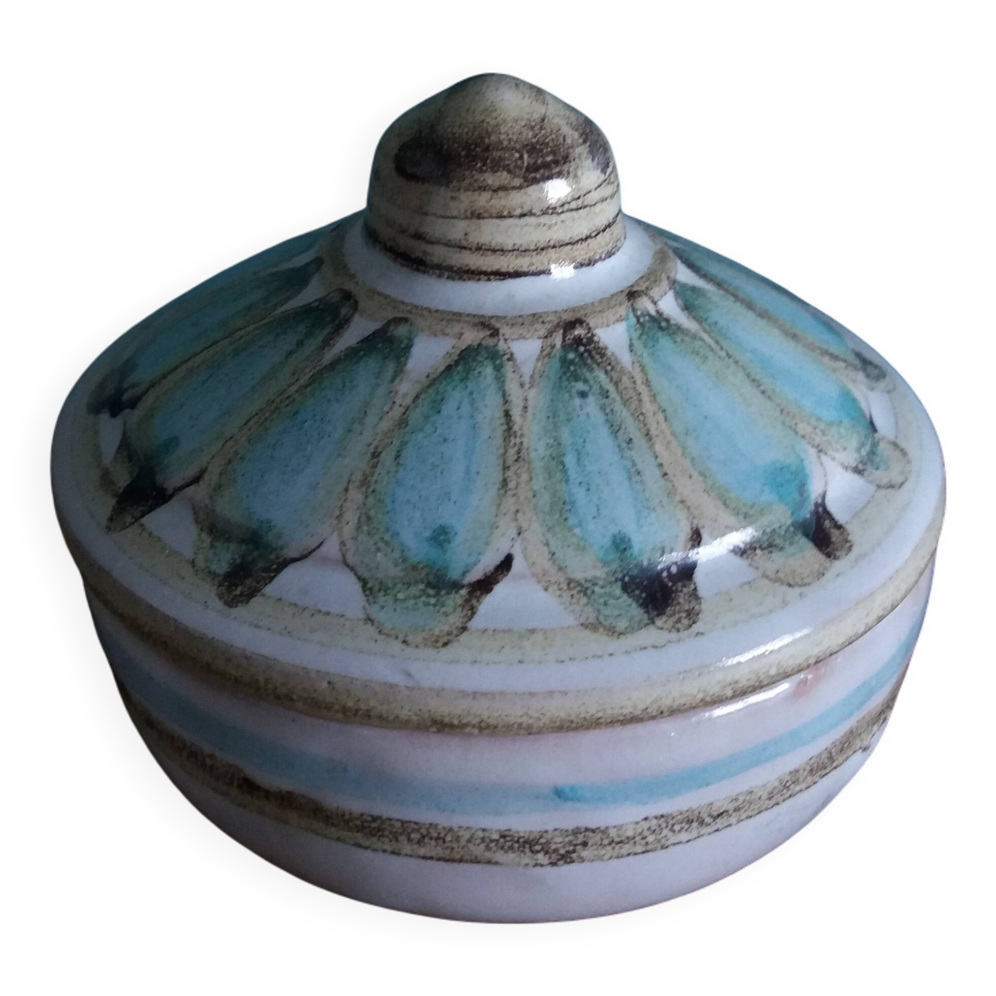 Covered pot, ceramic sugar bowl, signed