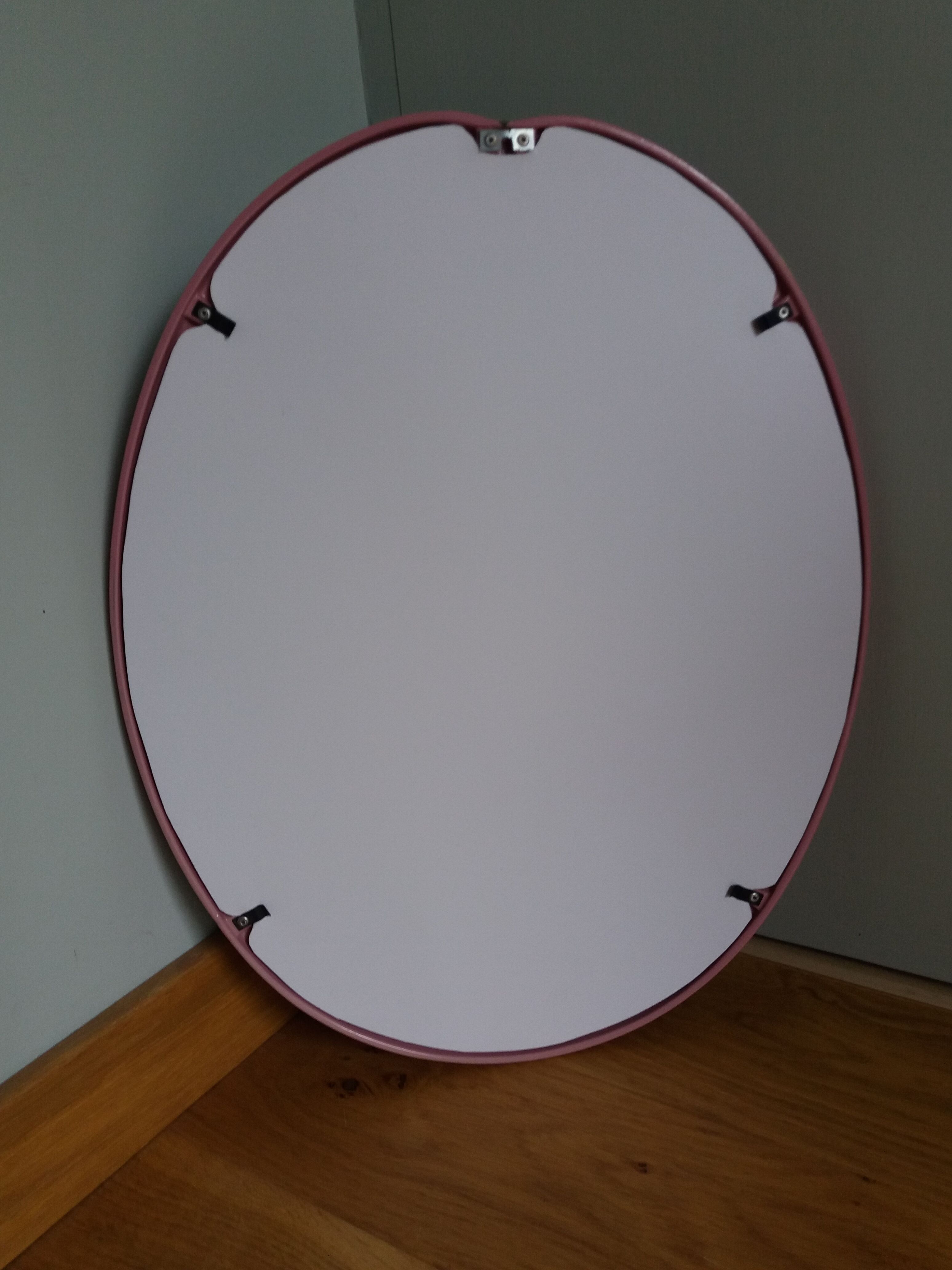Oval mirror 49x39 frame in enamelled cast iron pink Art Deco