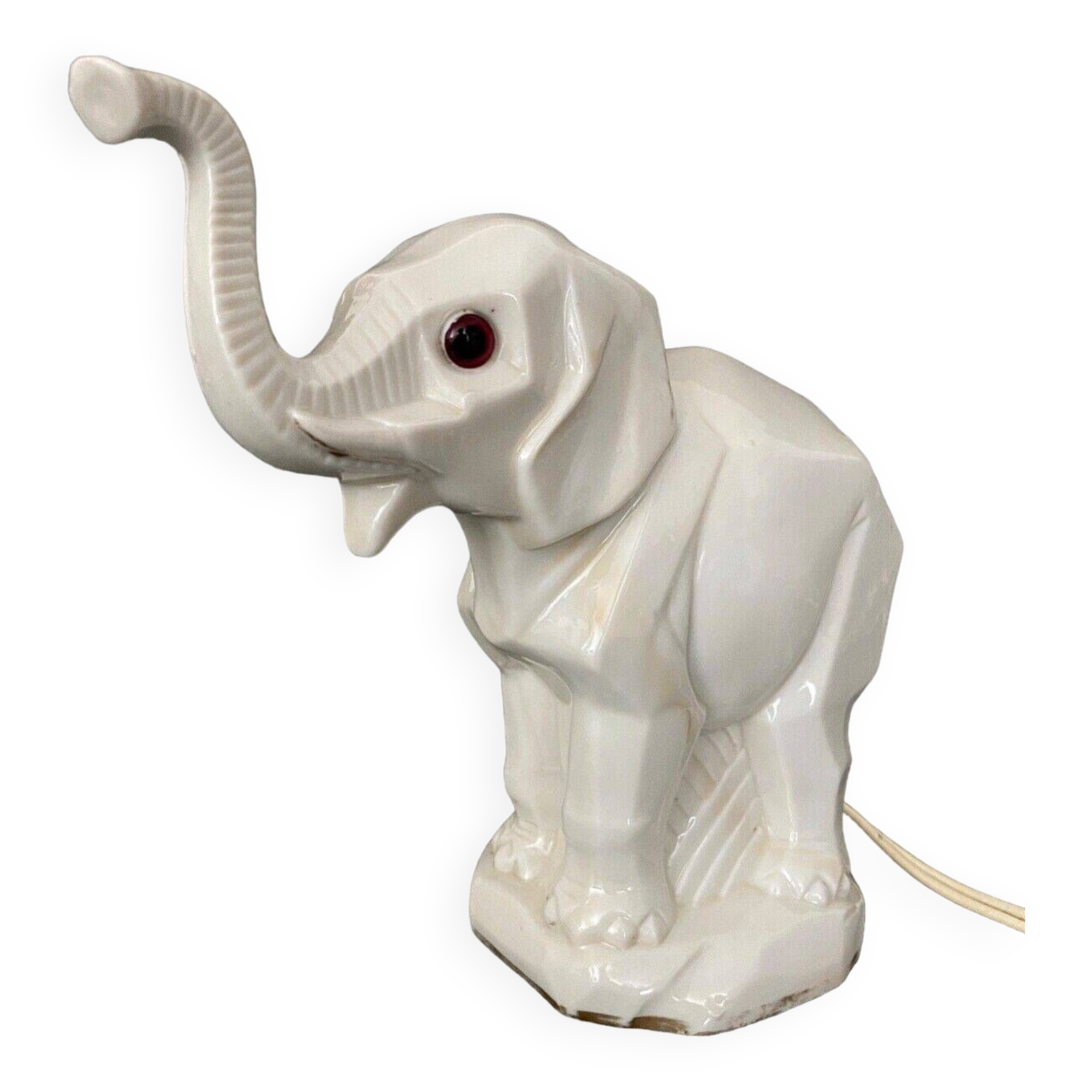 Art Deco 1930 elephant night light in white porcelain