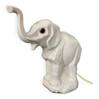 Veilleuse Art déco 1930 éléphant en porcelaine blanche