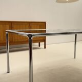 Etienne Fermigier - Dinning table in chrome and smoked glass