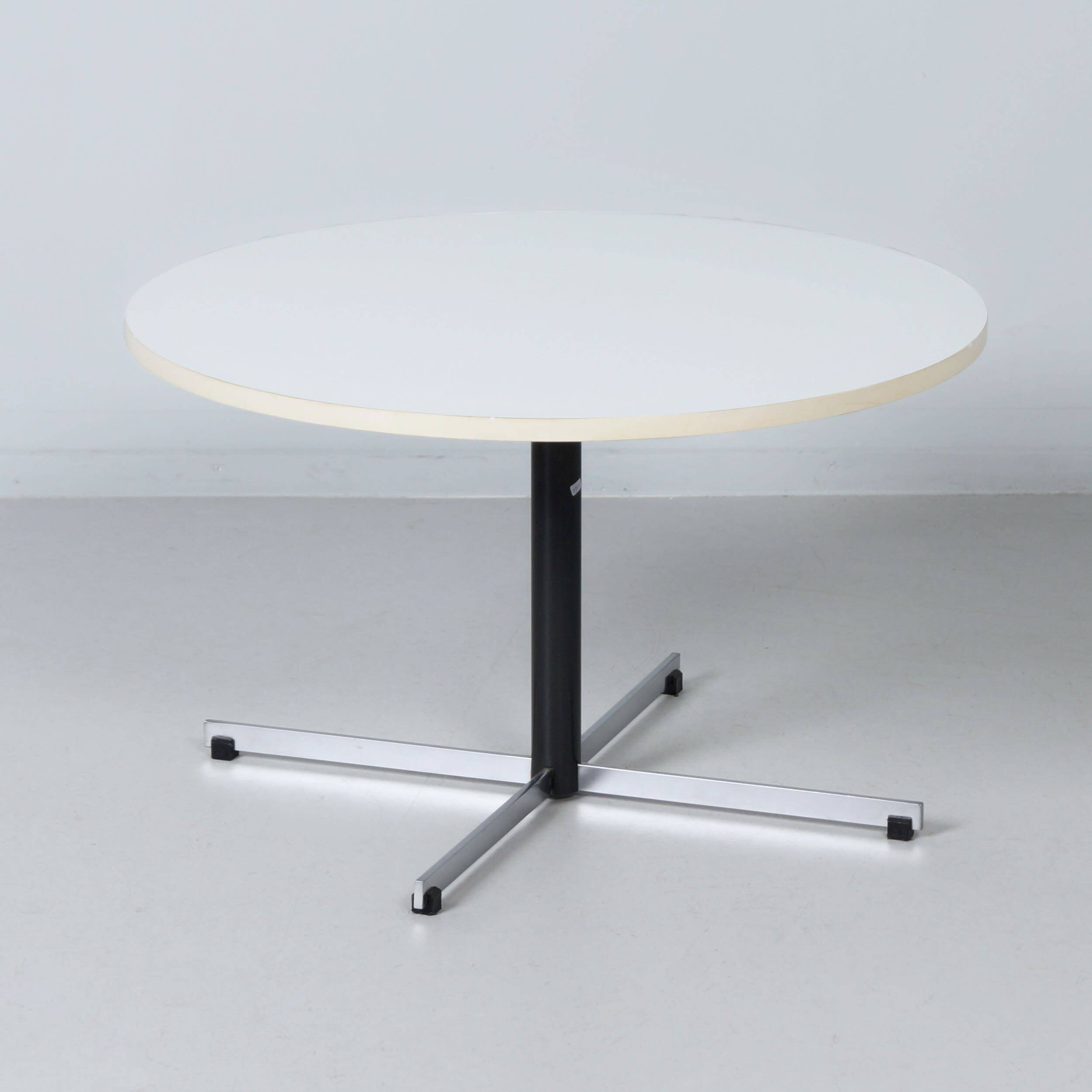 Round model 3696 coffee table by Gispen, 1970s – white melamine top and chrome base
