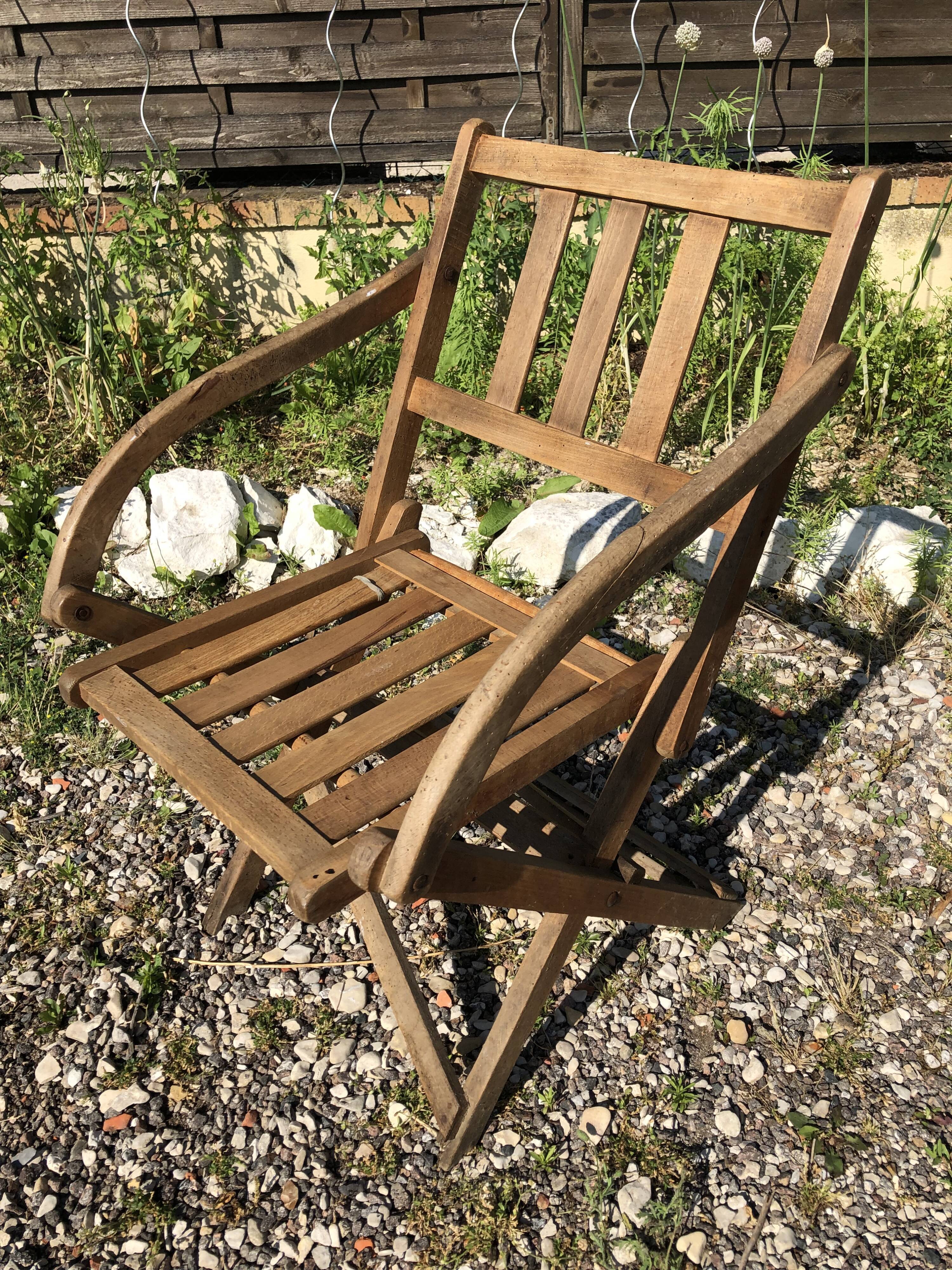 Old folding armchair wooden sitting vintage