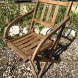 Fauteuil pliant en bois assise vintage