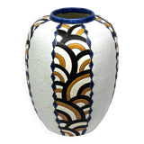 Art Deco vase from the Nimy pottery — geometric design, Belgium circa 1940.