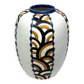 Vase Art Déco faïencerie de Nimy — décor géométrique, Belgique vers 1940