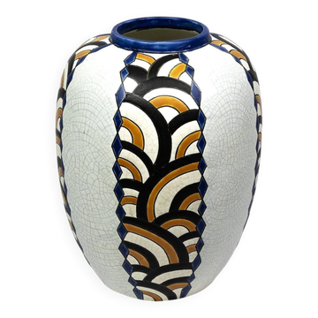 Art Deco vase from the Nimy pottery — geometric design, Belgium circa 1940.