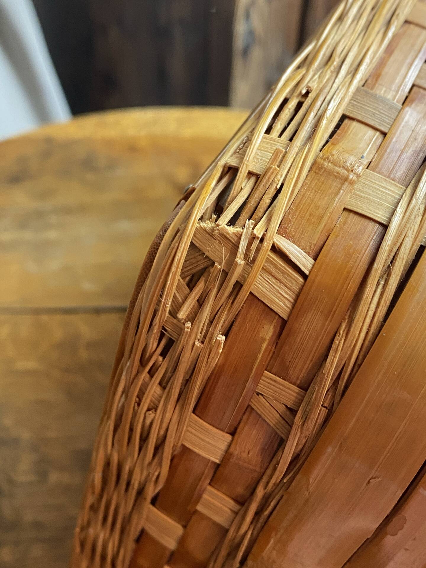 Wicker and wood suitcase