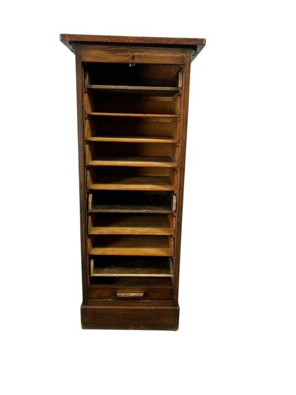 Armoire d'archives vintage en bois / armoire à rideau