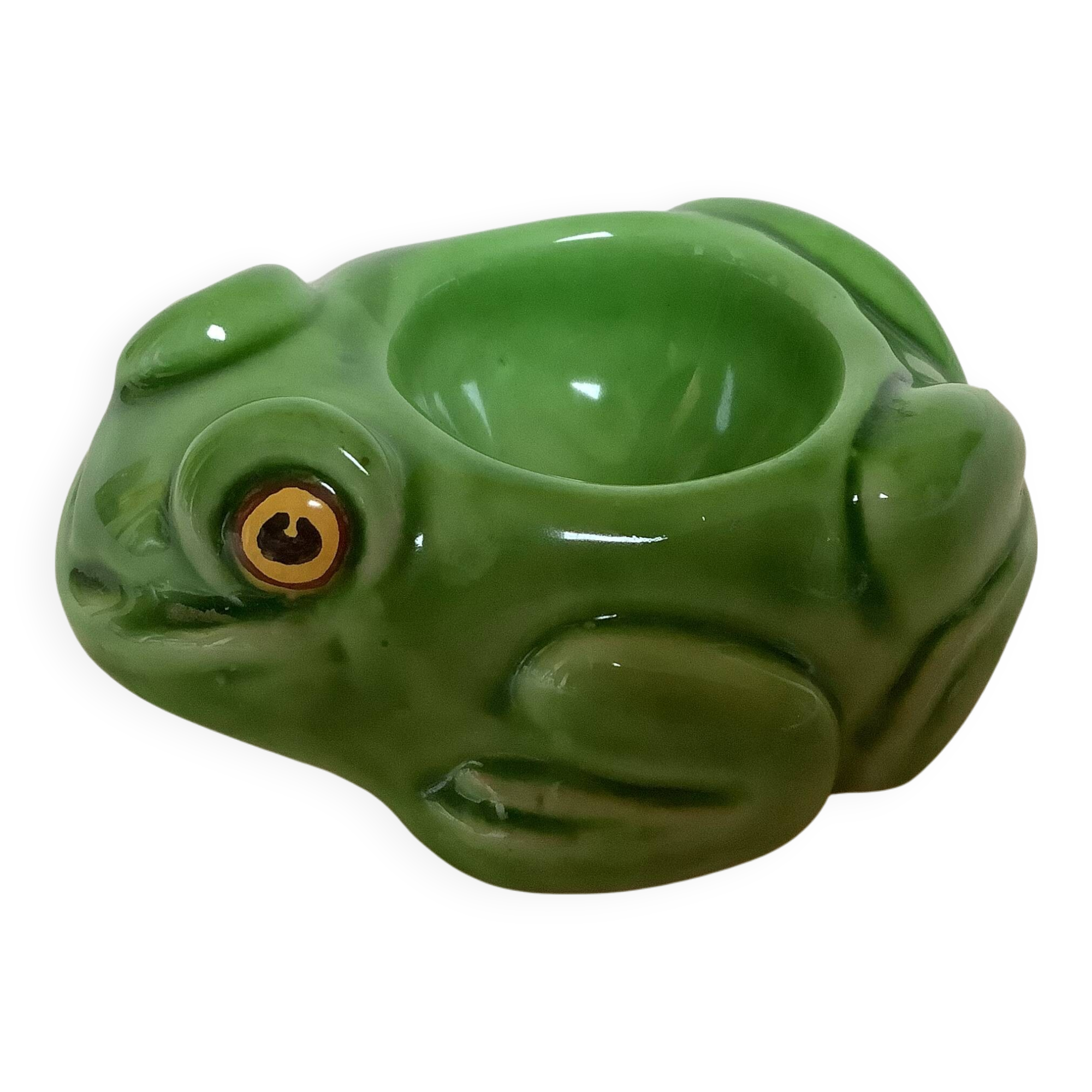 Green ceramic frog egg cup